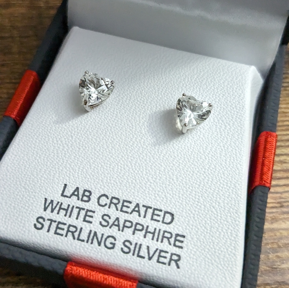 White Sapphire Sterling Silver Heart Earrings - NWT